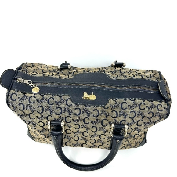 Celine Vintage Macadam Boston Bag – Triomphe Horse Carriage Logo, Navy Canvas - Picture 2 of 12
